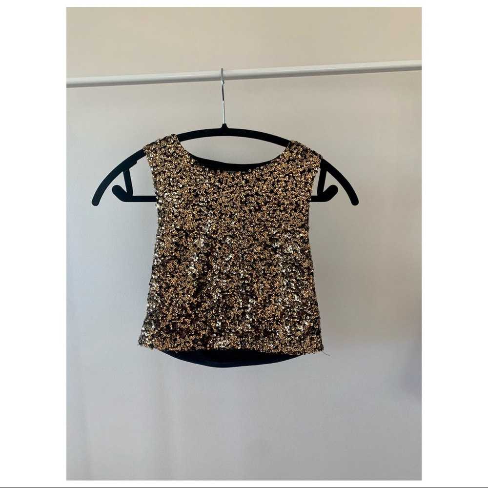 Gold sequin cropped tank top - Picture 1 of 4